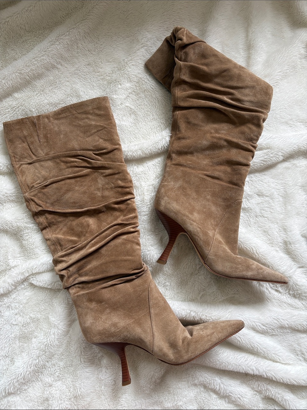 Michael Kors Luna Suede Slouchy Knee-High Boots Tan Camel